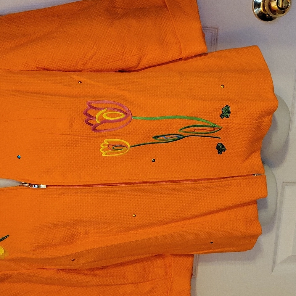 Focus 2000 Orange Jacket 14 Beaded Dragon Fly Floral - Picture 2 of 9